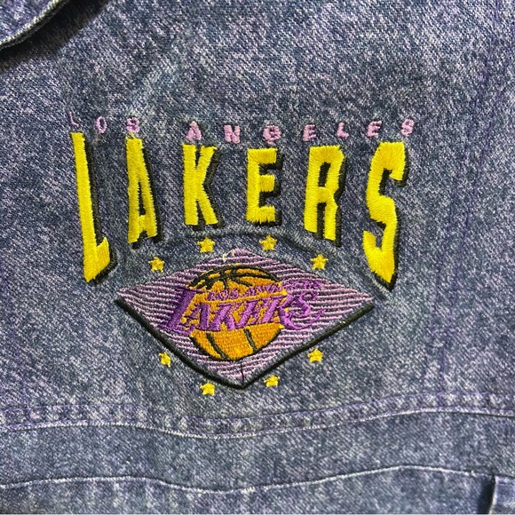 Rare Vintage Starter Los Angeles Lakers Purple Stonewashed Denim Overalls/Jumper - Picture 9 of 9